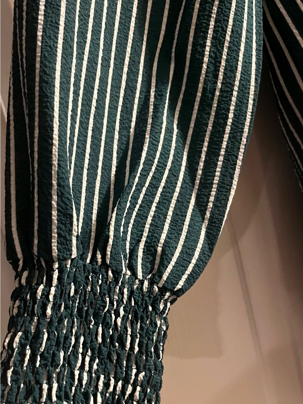 Striped Button-Up Blouse in Forest Green and White - Picture 3 of 4
